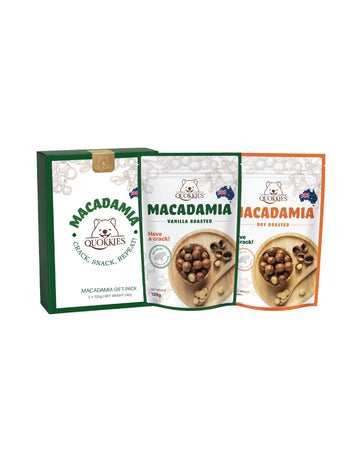 Quokkies Macadamia Gift Set (240g)  [Dry Roasted In Shell 120G ,  Vanilla Roasted In Shell 120G]